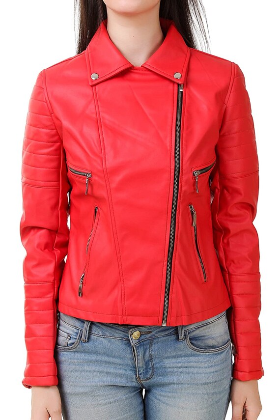 dark red leather jacket womens