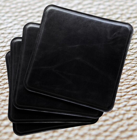 Genuine Lambskin Leather Chair Pad: Square Black Seat Cushion