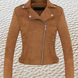 Women Suede Leather Jacket Western Stylish Outwear Jacket Biker Suede Leather Jacket With Zipper & Pocket Perfect Winter Gift for Her WSJ10