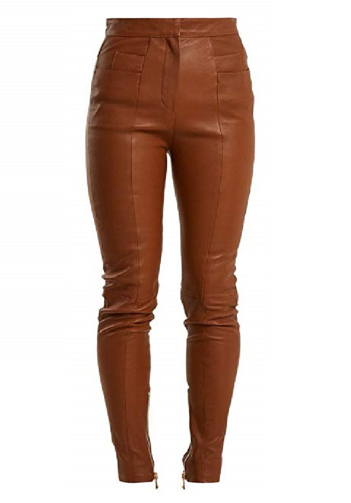 New Trendy Brown Lambskin LEATHER PANT Women Solid - Etsy UK
