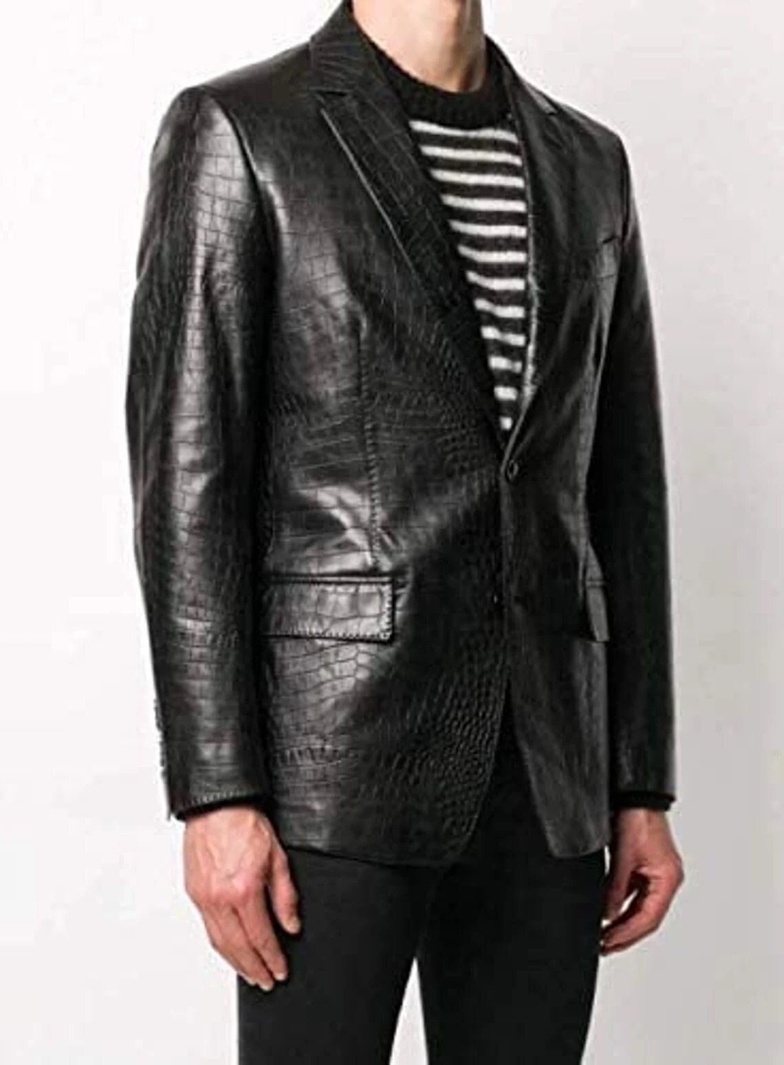 Faux Leather Croc Embossed Oversized Blazer
