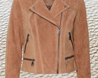Women's Brown Suede Leather Cafe Racer Biker Jacket