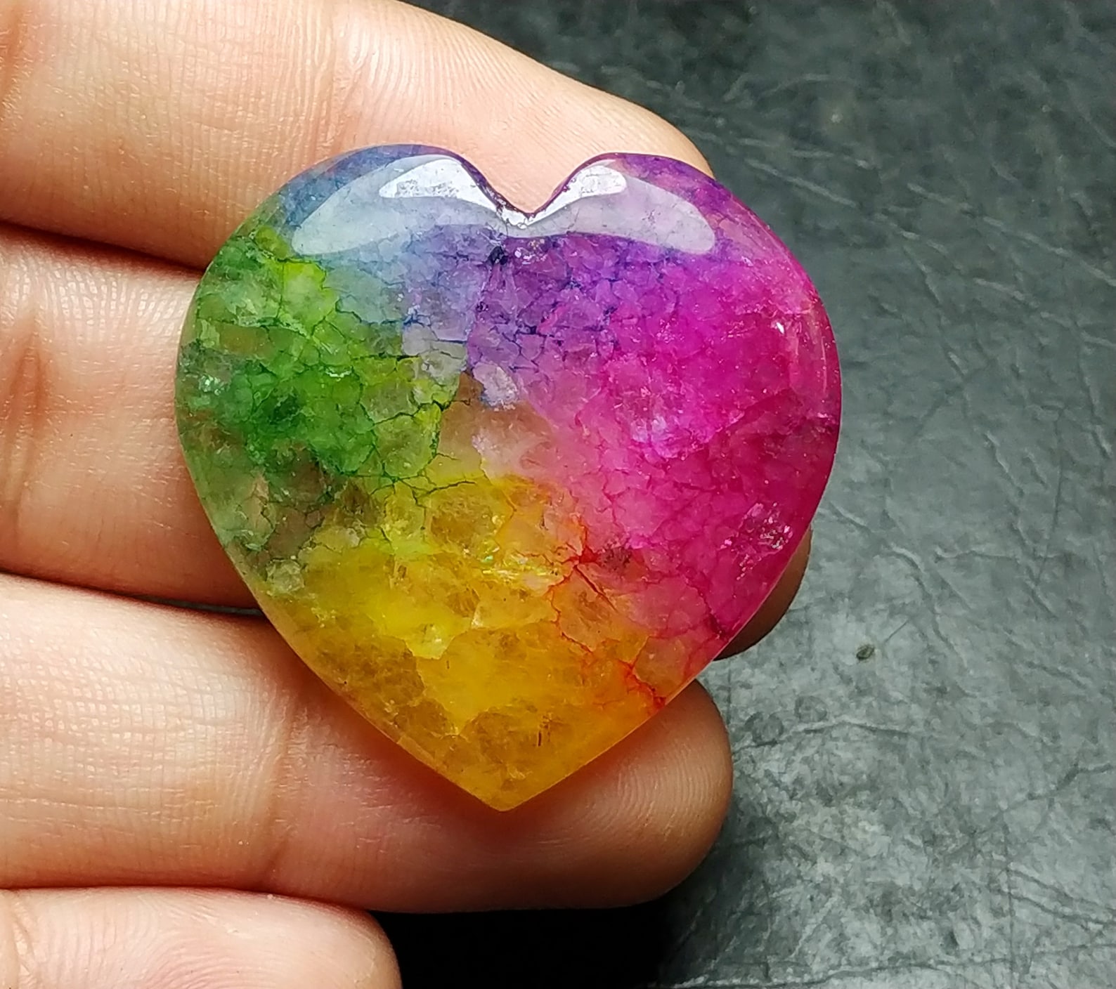 Rainbow solar quartz natural gemstone cabochon heart shape Etsy
