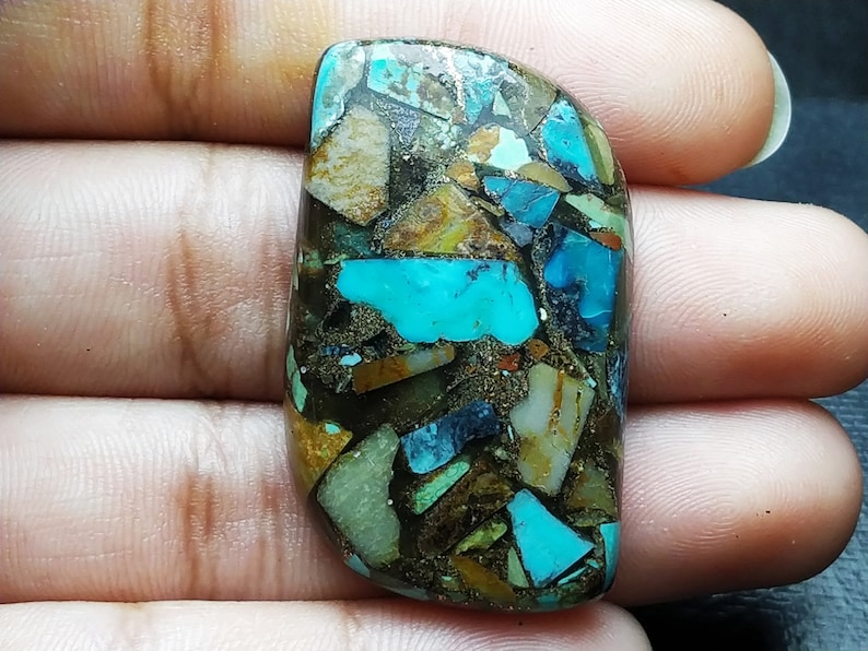 arizona copper turquoise natural cabochon gemstone fancy shape 35.15cts size 35x20x4mm