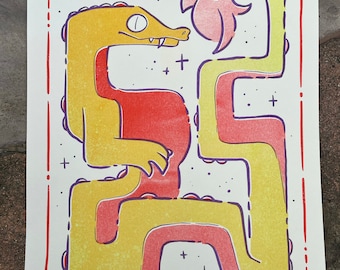 Yellow Dragon Risograph Print