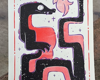 Black Dragon Risograph Print