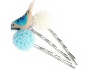 3Pc Set Kawaii Blue Birds Metal Pins ~ Cute Bird Brooch Fashion Jewelry Girl Pin 