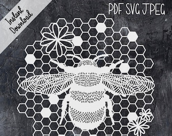 Bumble Bee & Honeycomb Mandala Papercutting Template  - Papercut Pattern - Digital Download -  SVG PDF JPG