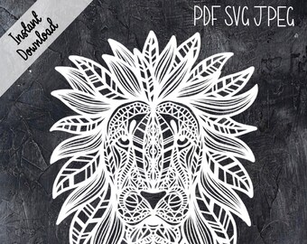 Lion Mandala Papercutting Template - Geometric - Papercut Pattern - Free Colouring Page - Instant Download - Digital Download SVG PDF JPG