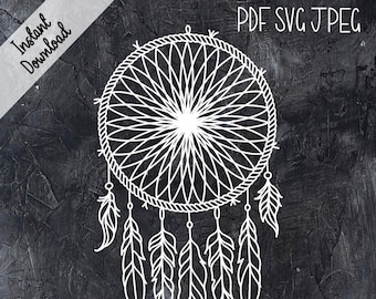 Dreamcatcher Feather Papercutting Template -  Papercut Pattern - Digital Download - Free Colouring Page - SVG PDF JPG