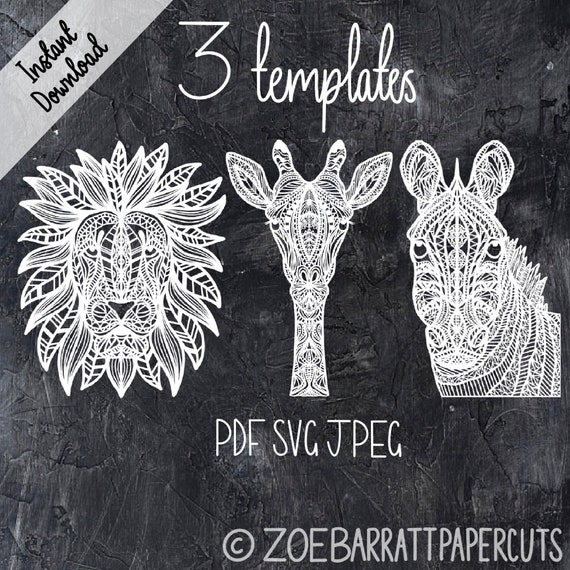 Download Zebra Lion Giraffe Mandala Papercutting Template Bundle Etsy