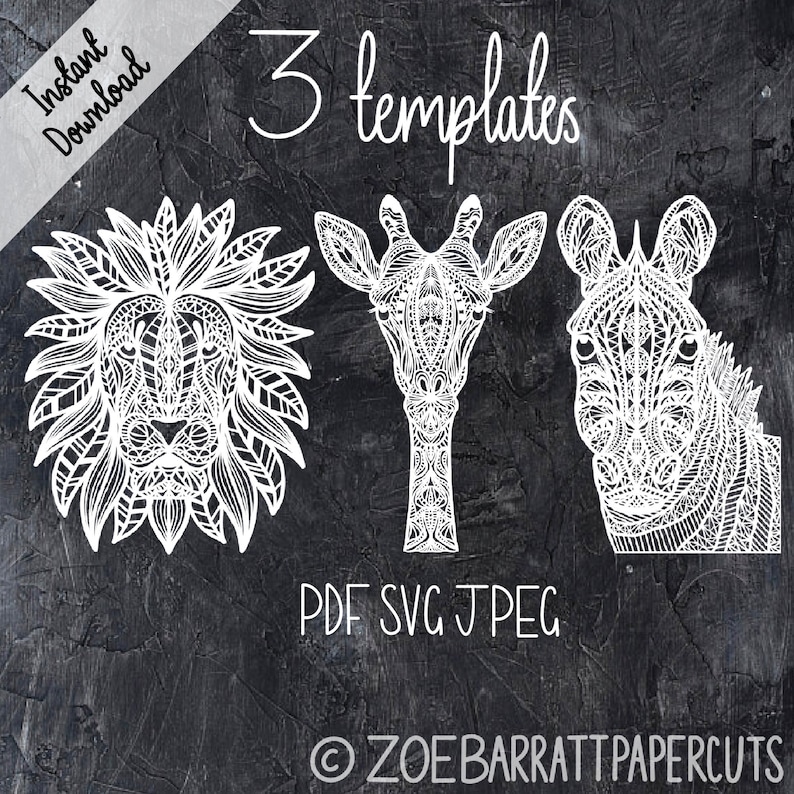 Download Zebra Lion Giraffe Mandala Papercutting Template Bundle | Etsy