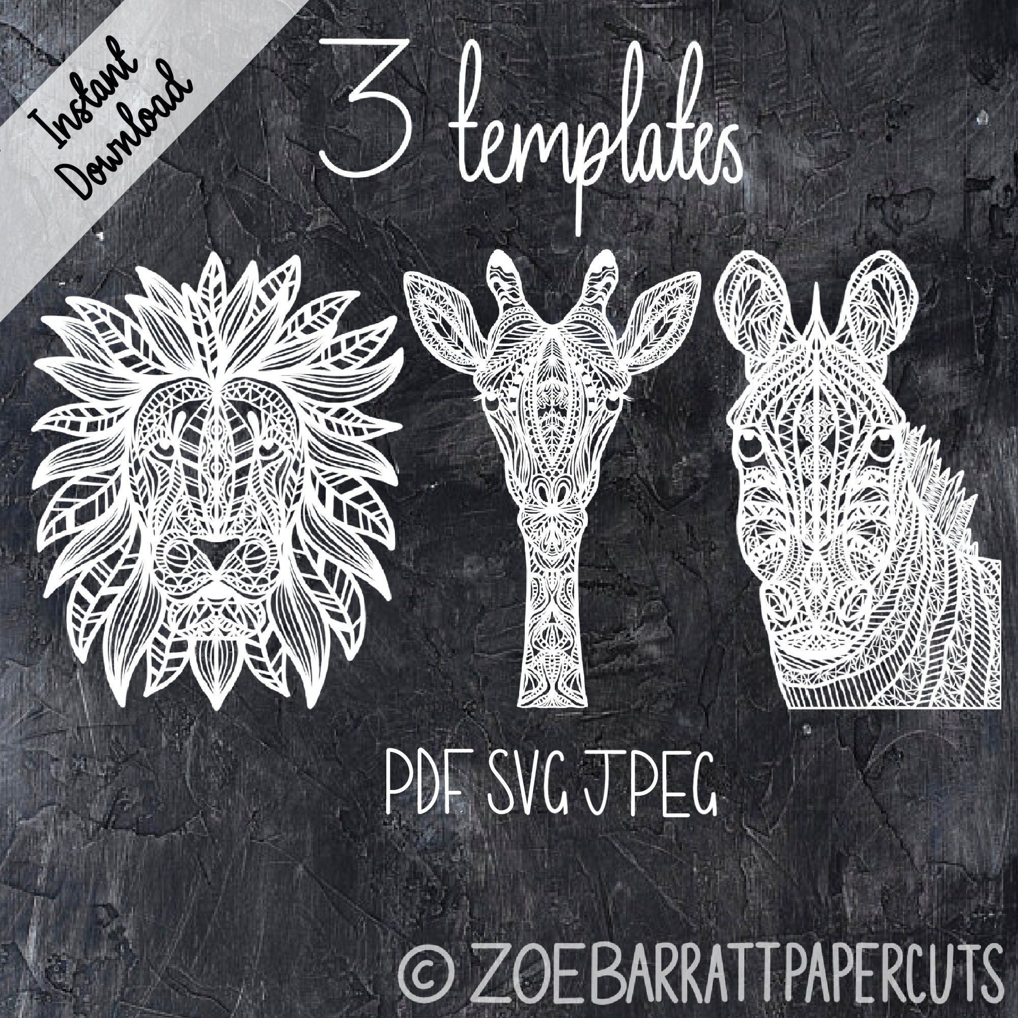 Zebra Lion Giraffe Mandala Papercutting Template Bundle Bundle