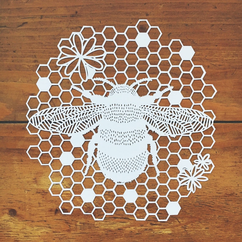 Bumble Bee & Honeycomb Papercut Handmade image 1