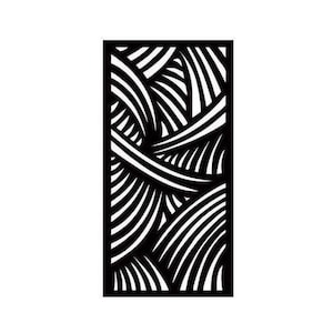 May include: Black and white abstract design with a repeating pattern of curved lines and shapes.