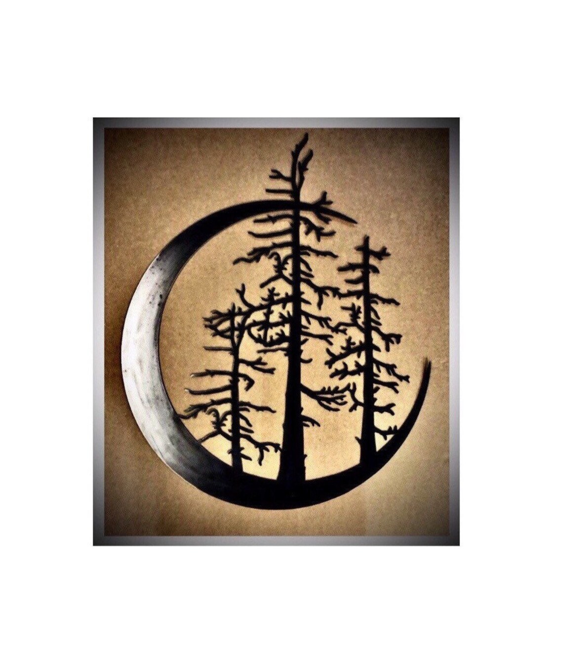 Crescent Moon With Trees Metal Wall Art Etsy