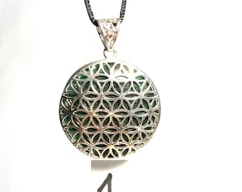 Flower of Life Pendants with Aventurine and Lapis Lazuli Cabochon Inserts