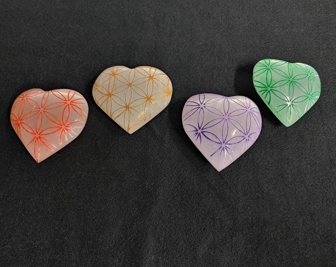 Selenite Dyed and Etched Hearts