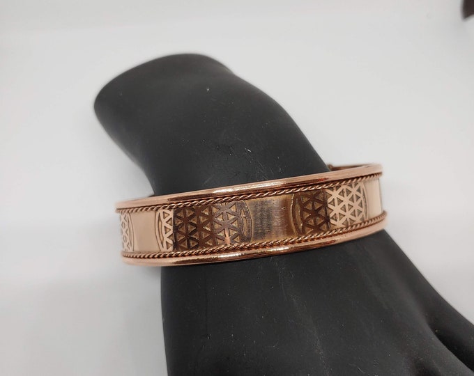 Magnetic Copper Unisex Flower Of Life Cuff Bracelet