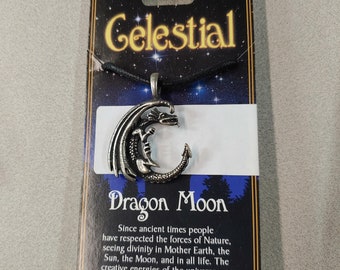 Celestial Dragon Moon Pendant Pewter