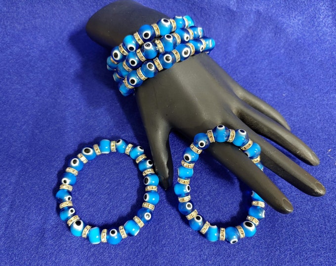 Evil Eye Glass Bead Stretch Bracelet