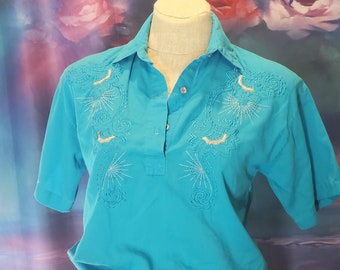 Turquoise Joyce-blouse met borduursel, 8
