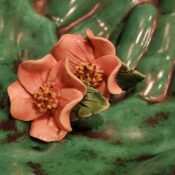 Antique Hand Painted Pink Ceramic Flower Screw On/