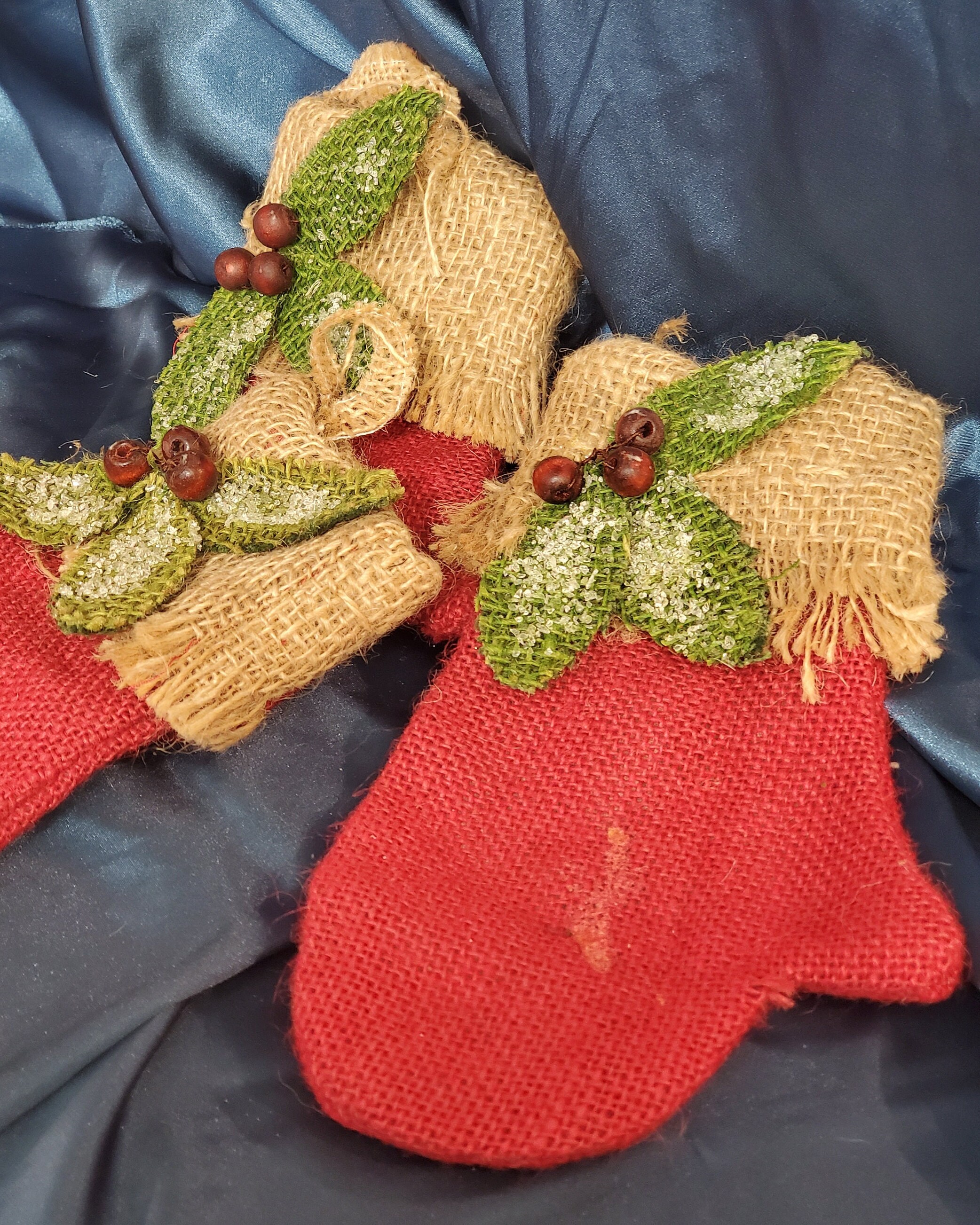 Set of Three Lined Burlap Mittens, Mitten Stockings - Etsy