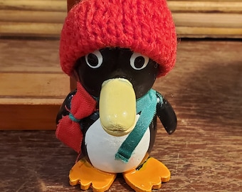Wooden Penguin Christmas Ornament with Stocking Hat
