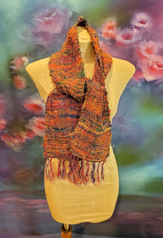 100% Silk Woven Rainbow Scarf, Nepal