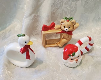 Ceramic Christmas Napkin Rings, Set of Three