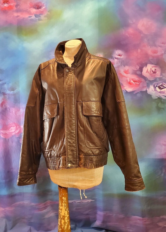 Phase 2 Brown Leather Bomber Jacket