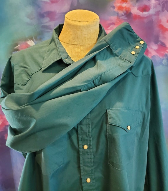 Teal Western Frontier Pearl Snap Button Up, XL