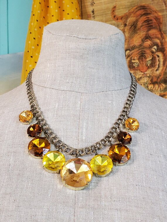 Double Loop Chain Necklace with Golden and Amber G