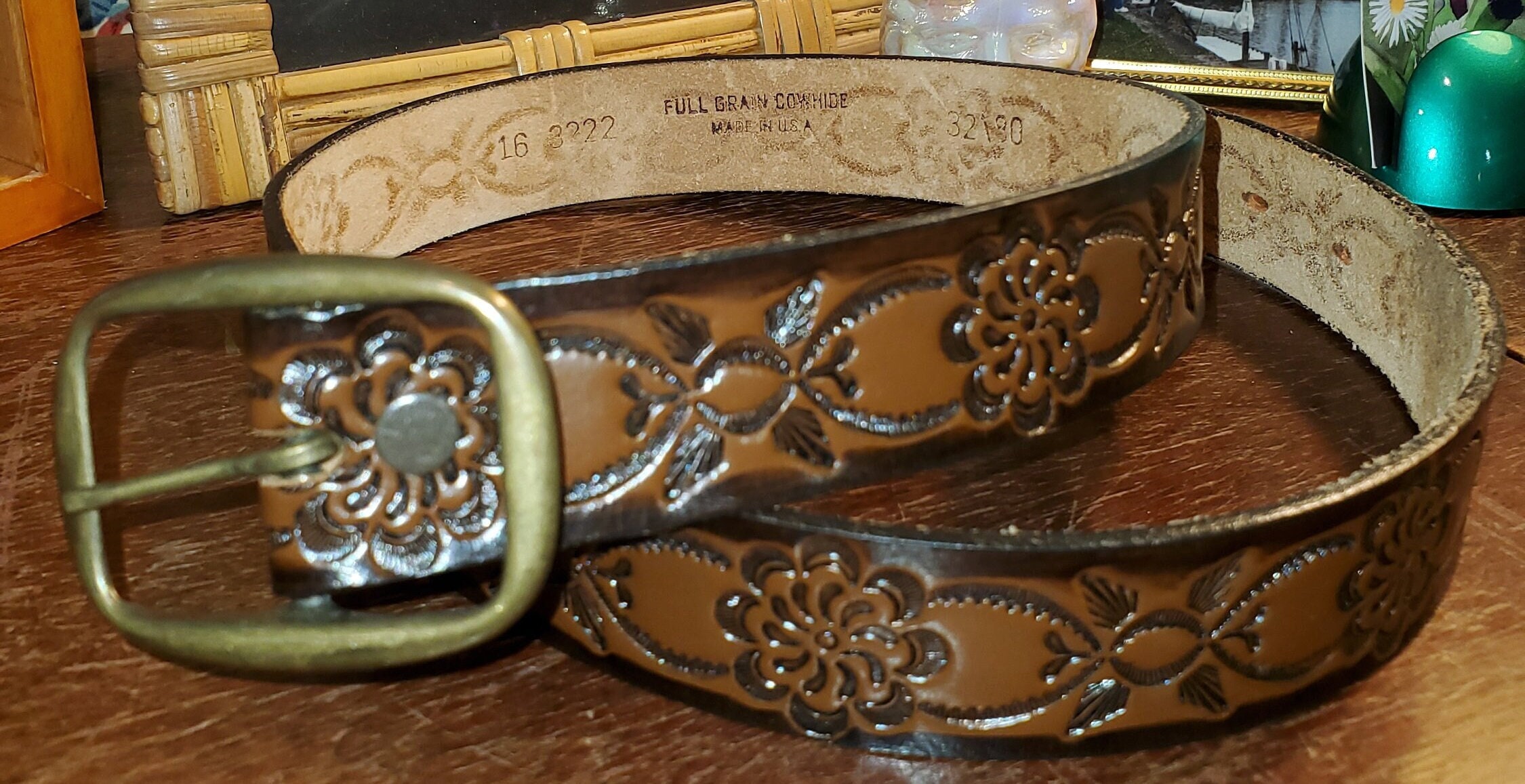 Boho Brown Floral Tooled Leather Belt Sz M Resistance-Women_s-Cowgirl-  main image 3