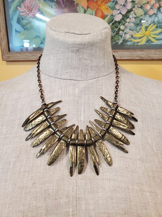 Fringed Bronze and Copper Toned Statement Necklace - image 4