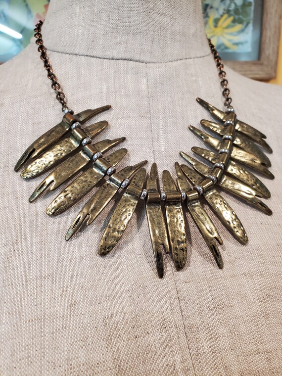 Fringed Bronze and Copper Toned Statement Necklace - image 1