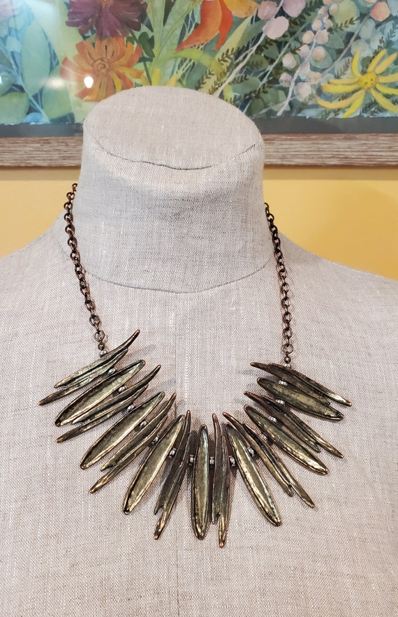 Fringed Bronze and Copper Toned Statement Necklace - image 6