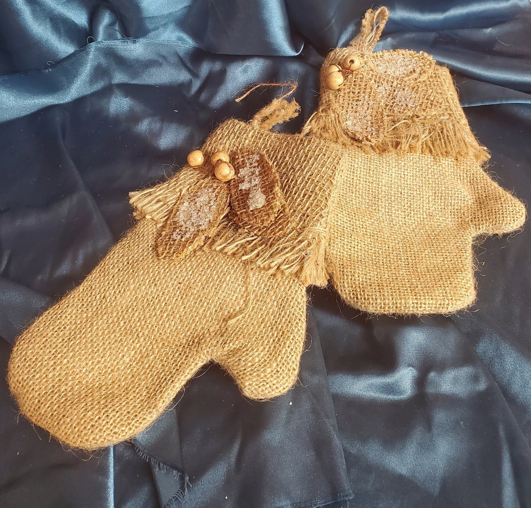 Set of Two Lined Burlap Mittens, Mitten Stockings - Etsy