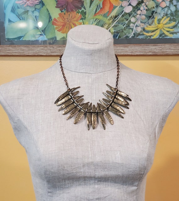 Fringed Bronze and Copper Toned Statement Necklace - image 3