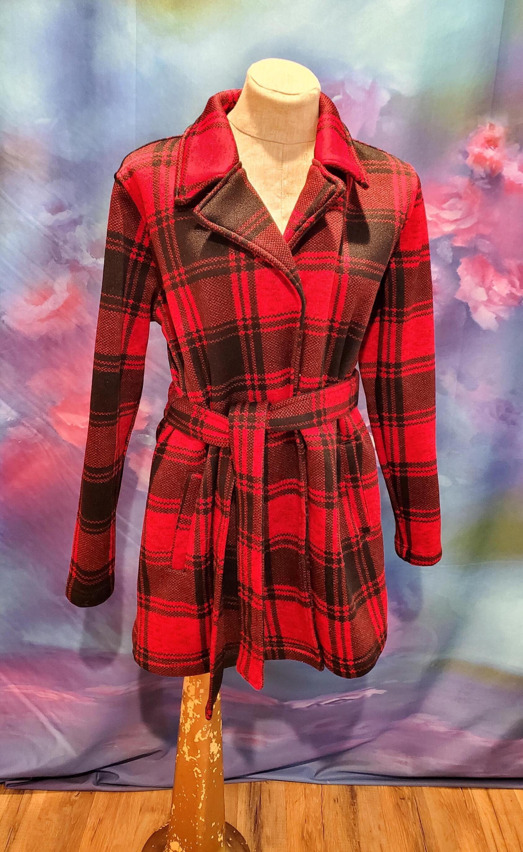 Westport 1962 Rot-Schwarz Karierter Fleece Mantel, Large