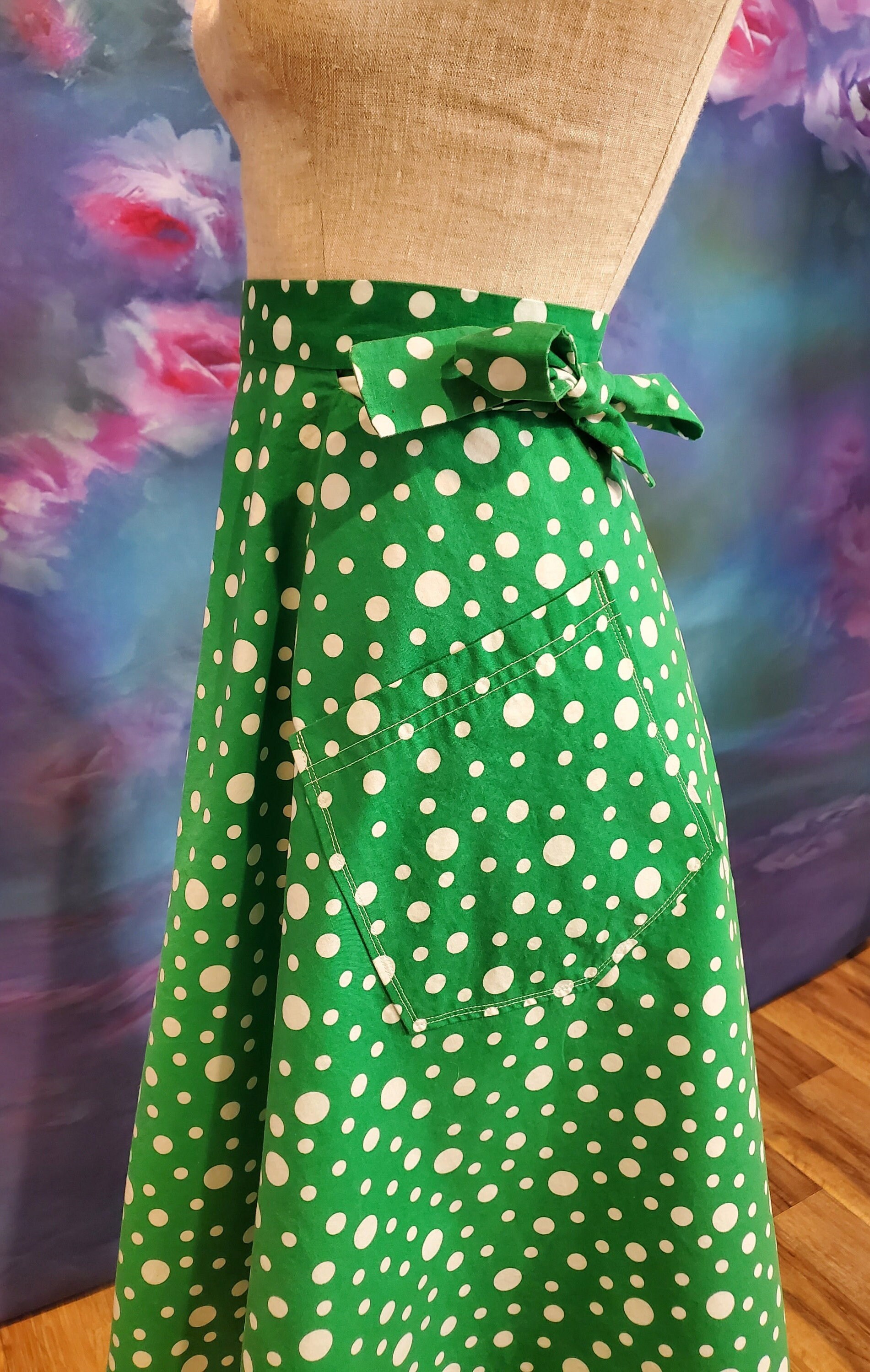 Green Wrap Skirt With White Polka Dots Small Etsy UK