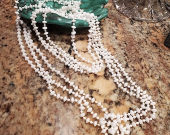 Set of Three Strands Long Line White Bead Necklace