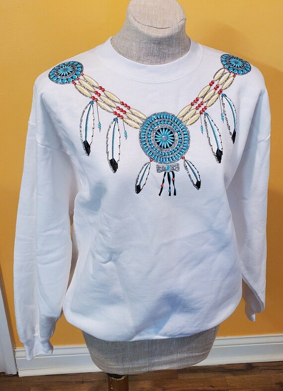 White Sweatshirt with Native Design