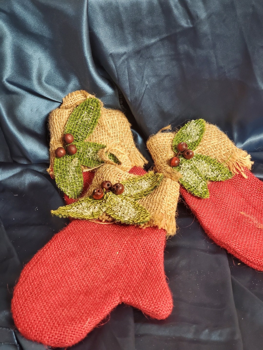Set of Three Lined Burlap Mittens, Mitten Stockings - Etsy