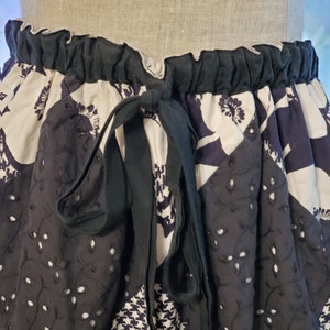 1970s Black and White Diamond Patterned Patchwork Maxi Skirt with Lining and Ties