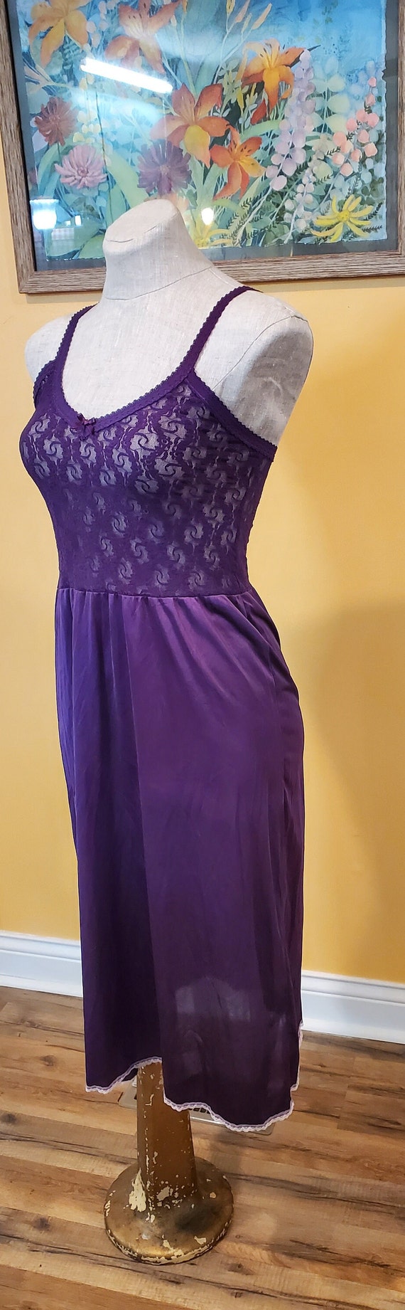 Purple Dyed Bestform Full Slip with Sheer Lace Bu… - image 3