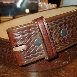Brown Leather Belt with Pressed Design, No Buckle
