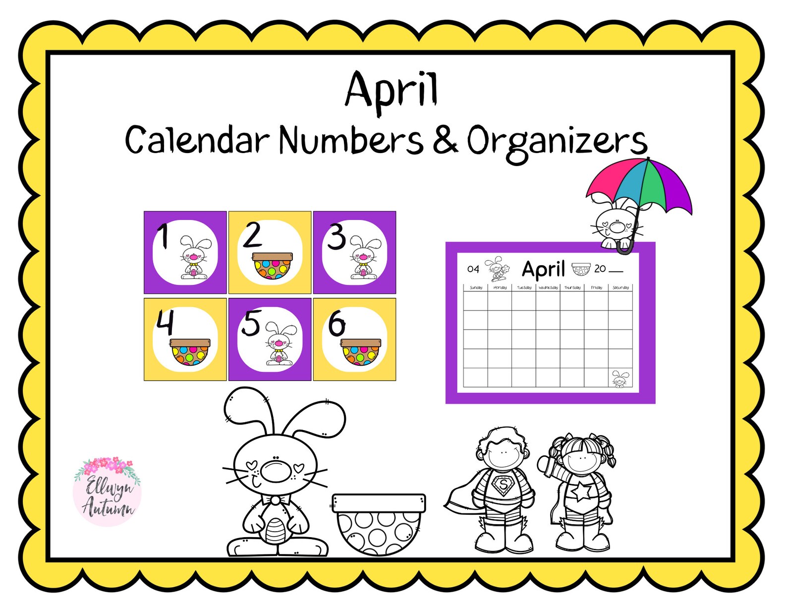 April Calendar Numbers & Organizers - Etsy