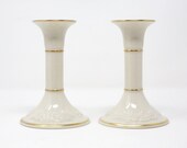 Vintage Lenox quot Fruits of Life quot Ivory Porcelain and Gold Candlesticks - a Pair